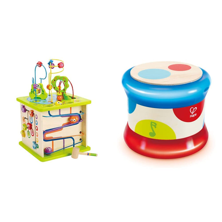 Hape E1810 - Motorikwürfel Kleine Tierchen, aus Holz, ab 12 Monate & E0333 Baby-Trommel