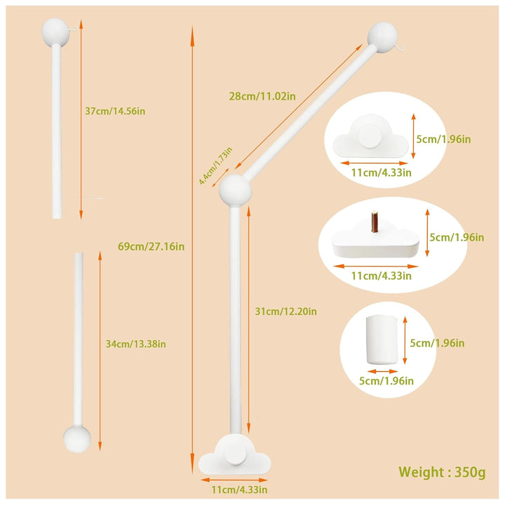 Schwenkbare Krippe Mobile Stand, hölzerne Rassel Stand Mobile Arm, höhenverstellbar, Cloud Shaped Ba