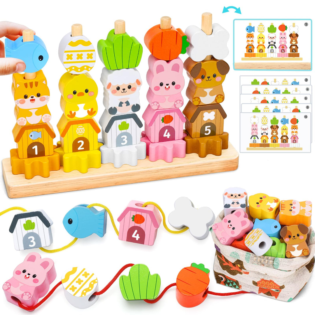 Montessori Spielzeug ab 2 3 4 Jahre: Geschenk Mädchen 2-5 Jahre Junge Holzspielzeug Fädelspiel Baust