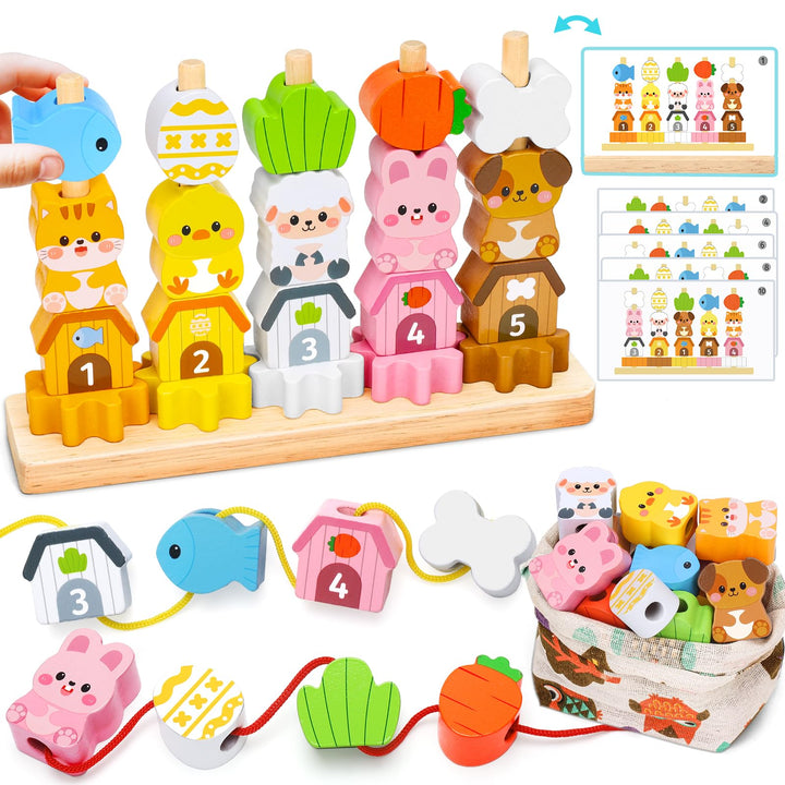 Montessori Spielzeug ab 2 3 4 Jahre: Geschenk Mädchen 2-5 Jahre Junge Holzspielzeug Fädelspiel Baust
