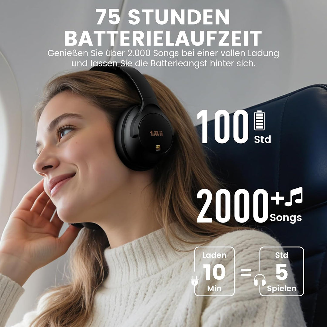 1Mii Y8 Kabellose Bluetooth Kopfhörer, Hybrid Active Noise Cancelling, LDAC Hi-Res Audio, 75h Spielz