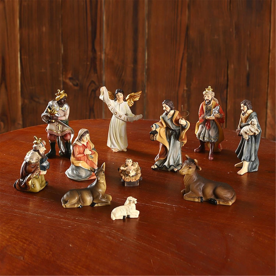 Qikam Krippenset mit 11 Figuren, Weihnachtskrippe handgefertigtes Weihnachtskrippenset Weihnachtskri