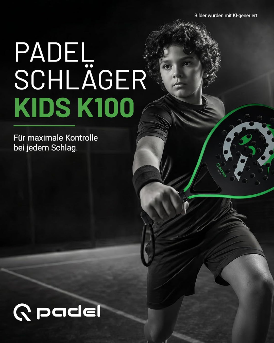 Q Padel K100 Kinder Padel Schläger 300g – Ultraleichtes Carbon Racket für Einsteiger, modernes Desig