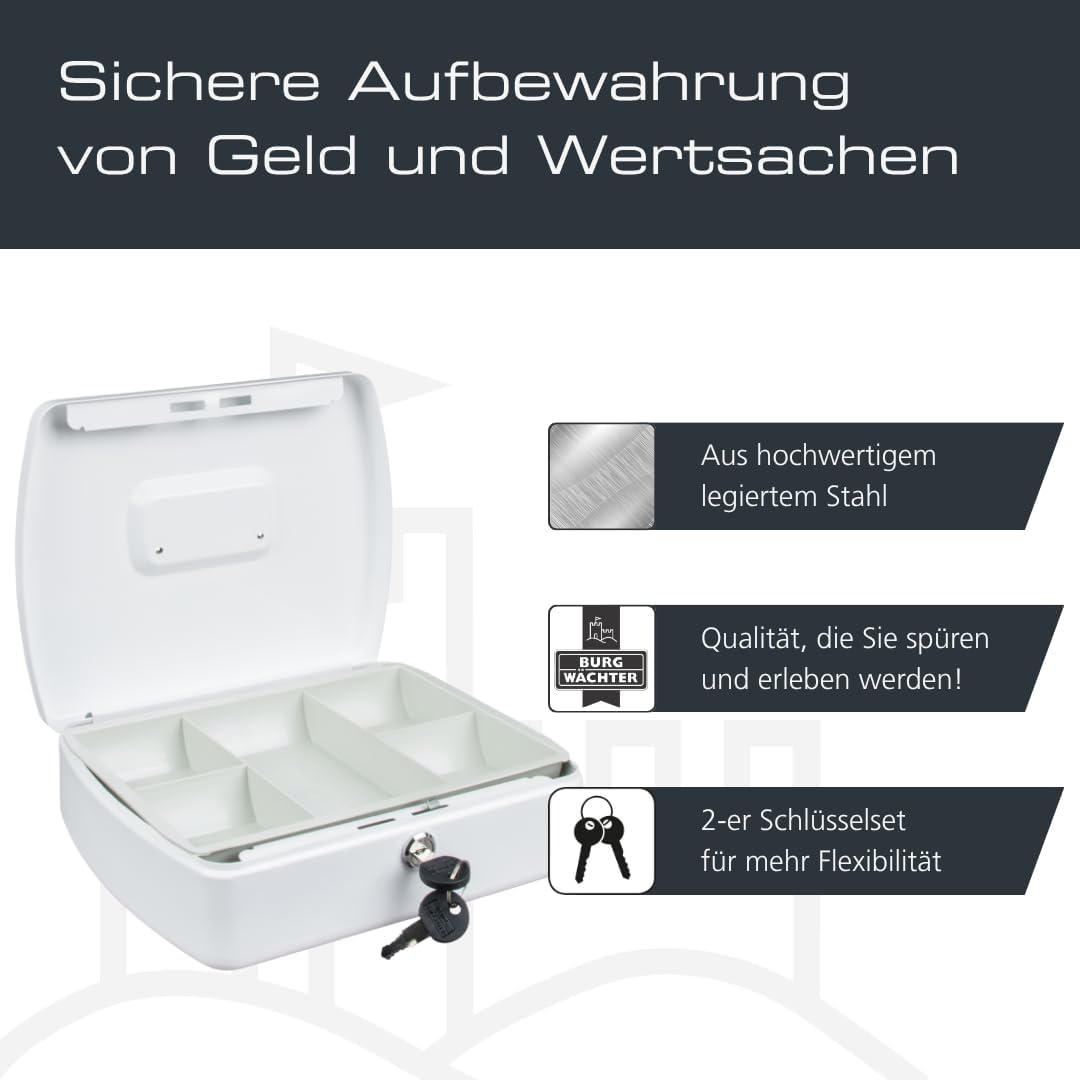 Burg-Wächter Geldkassette abschliessbar mit Schlüssel und Hartgeldeinsatz, Stahlblech, Office 2257,