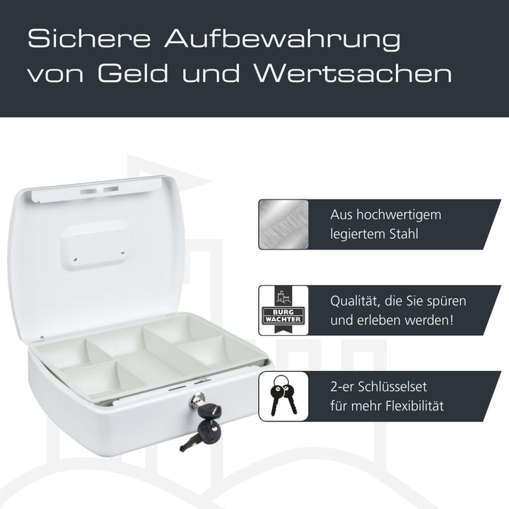 Burg-Wächter Geldkassette abschliessbar mit Schlüssel und Hartgeldeinsatz, Stahlblech, Office 2257,