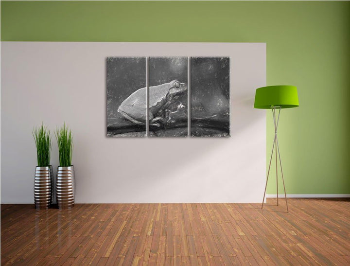 kleiner Frosch auf Dornenast NewArt 3-Teiler Leinwandbild 120x80 Bild auf Leinwand, XXL riesige Bild