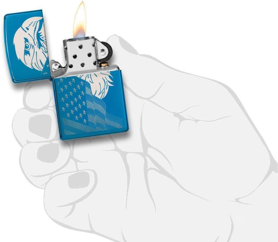 Zippo Sturmfeuerzeug mit Adler- und Flaggen-Design, Unisex, blau, regulär.