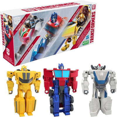 Transformers Spielzeug 1-Step Flip Heroes 3er-Pack, Wheeljack, Bumblebee und Optimus Prime, 10 cm gr