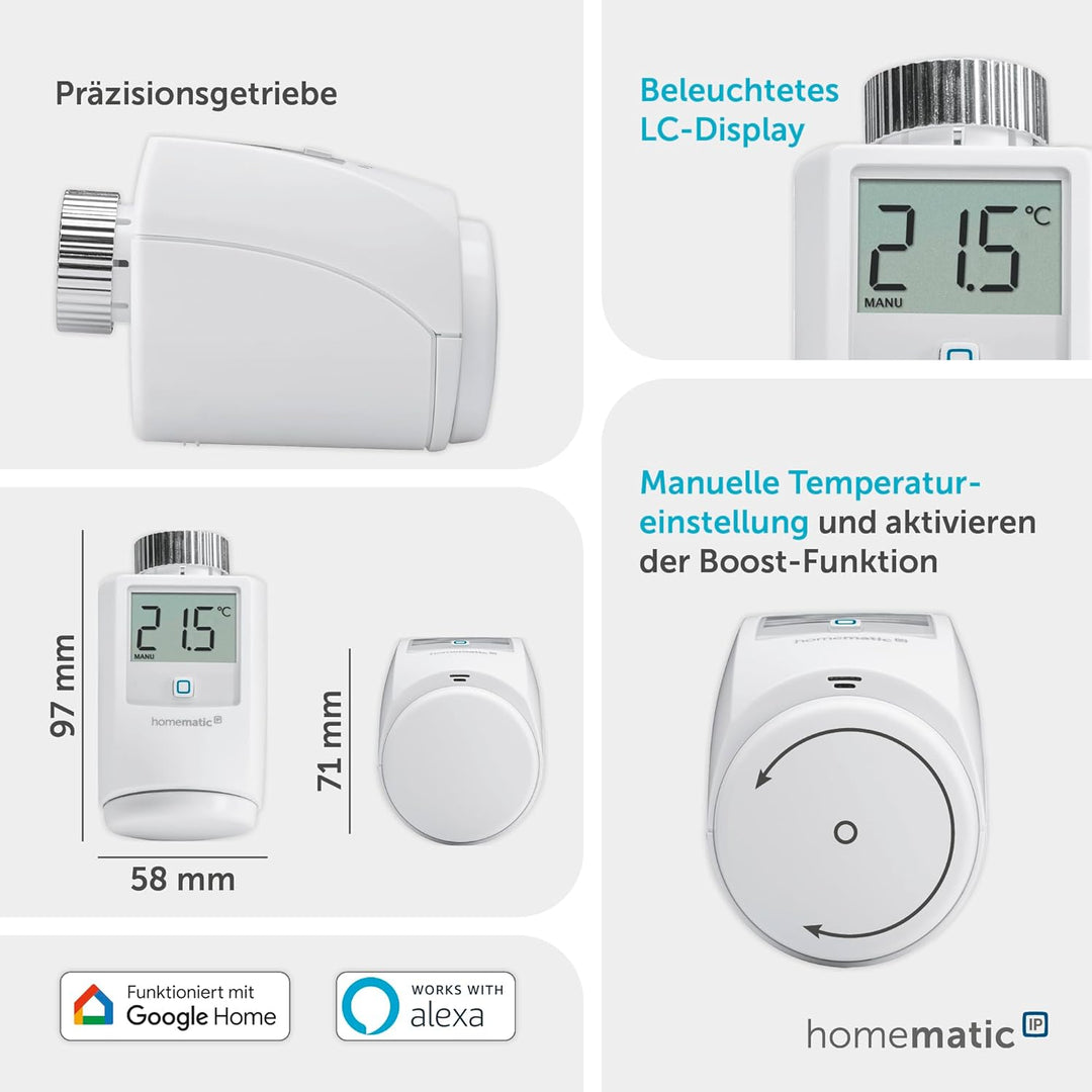 Homematic IP Access Point 2 + 2X Heizkörperthermostat, Smart Home, digitaler Thermostat Heizung, Ste
