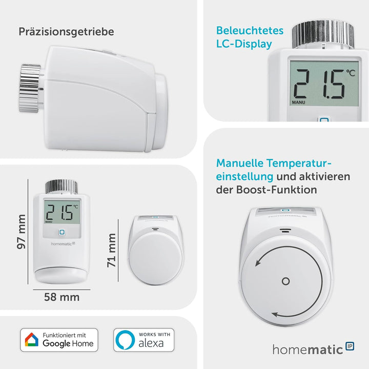 Homematic IP Access Point 2 + 2X Heizkörperthermostat, Smart Home, digitaler Thermostat Heizung, Ste