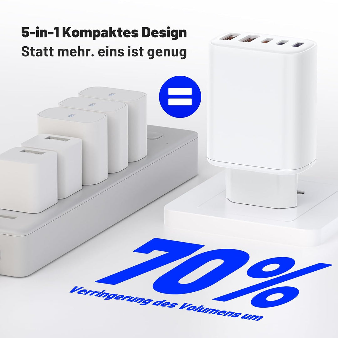 Schnellladegerät 5Port USB-C und USB-A, USB C Ladegerät Power Adapter, Schnellladeblock Fast Charger