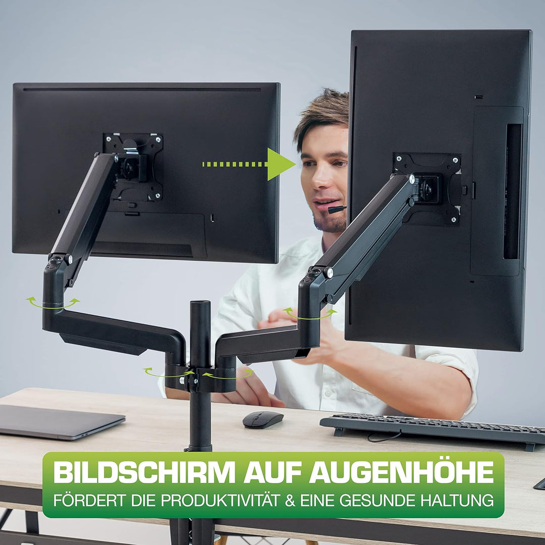 InLine® Monitor Tischhalterung mit Lifter, Halterung für 2 Bildschirme bis 32“ (82cm, VESA 75x75 ode