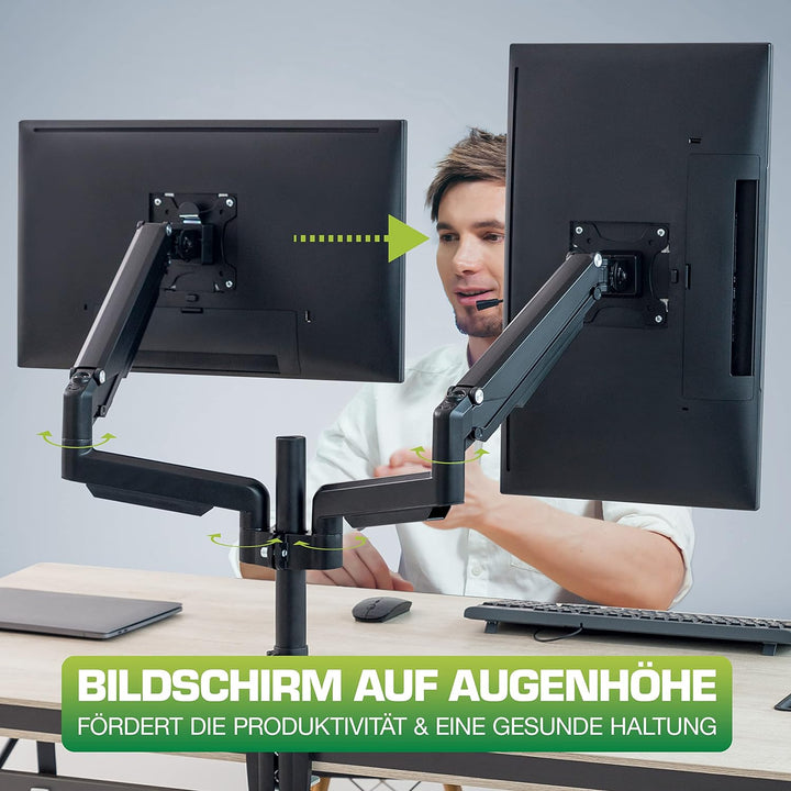 InLine® Monitor Tischhalterung mit Lifter, Halterung für 2 Bildschirme bis 32“ (82cm, VESA 75x75 ode