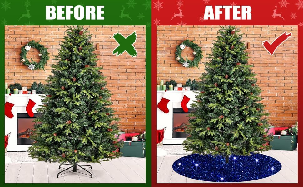FOTSHARER Blue Sequin Christmas Tree Skirt 36 Inches Velvet Round Tree Skirt Sparkly Sequins Xmas Tr
