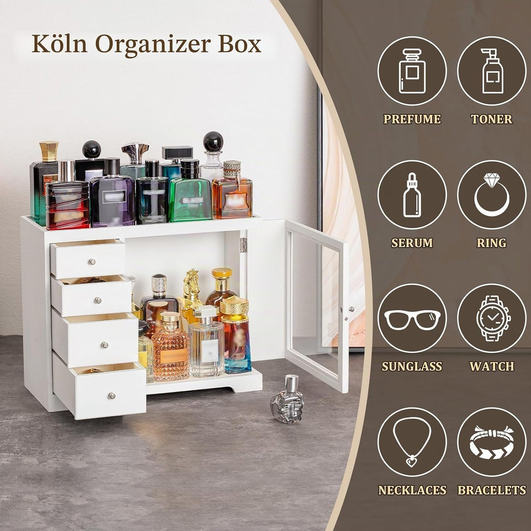 Parfüm Organizer, Holz Herren Parfüm Ständer mit Schublade, Parfüm Regal mit Transparent Sichtbarer