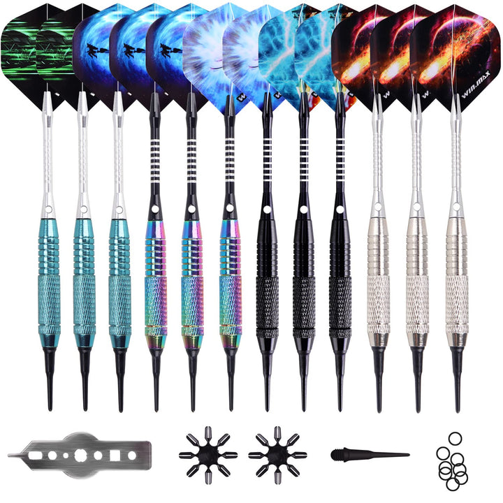 WIN.MAX Dartpfeile mit kunststoffspitze für elektronische dartscheibe 12 Stück Soft Darts Pfeile Set