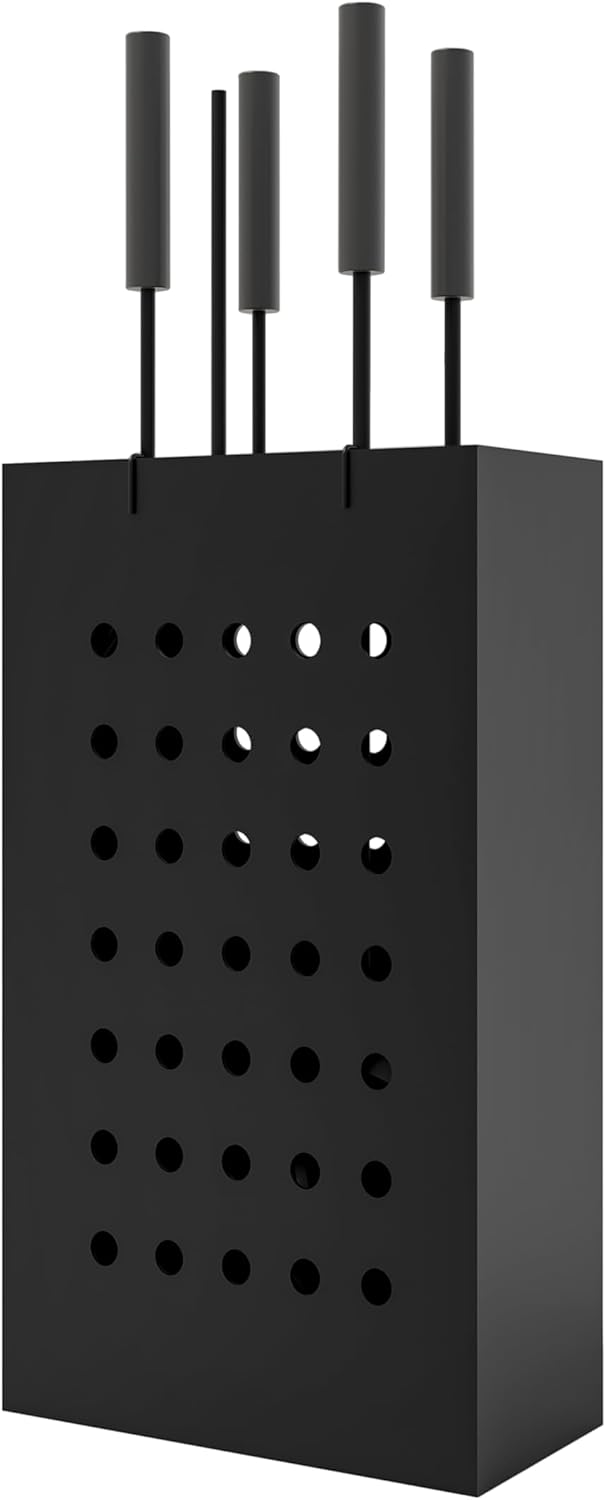 Kingson Kaminbegleiter-Set aus schwarzem Eisen mit rechteckigem Ascheeimer - 4 Aufhängewerkzeuge (Sc