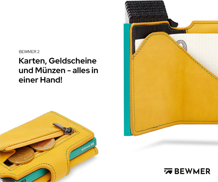 BEWMER 2 Shielded | Herren und Damen Slim Wallet mit RFID-Schutz Anti-Cloning | Kartenetui mit Münzf
