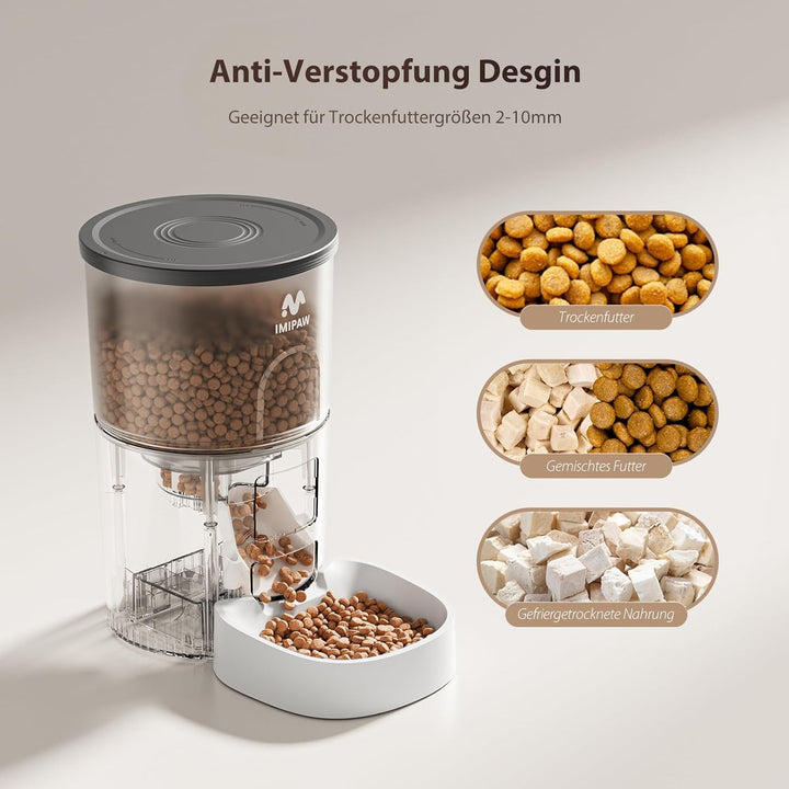 IMIPAW Futterautomat Katze, 3L Katzenfutter Automat mit Programmierbarem Timer, Automatischer Futter