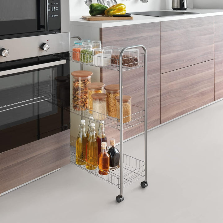 Metaltex Schmal, Servicewagen Slim Deluxe mit 3 Stufen 56x23x84cm, Metall, Edelstahloptik, 56 x 23 x