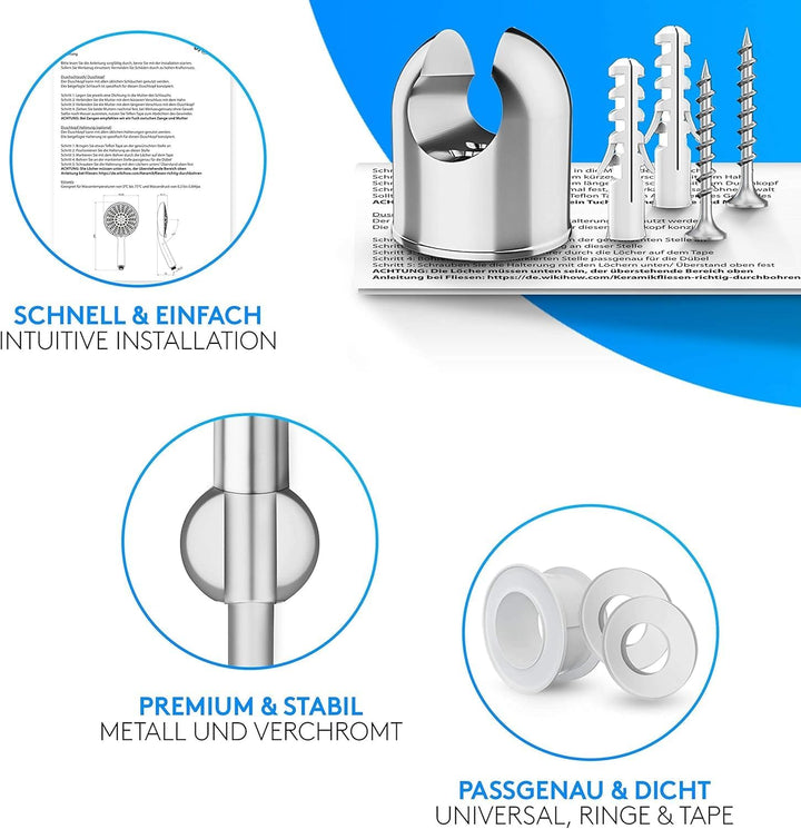 Lyvanas - TESTSIEGER 2021 - Duschkopf mit Schlauch und Halterung - Brausekopf für Dusche & Badewanne