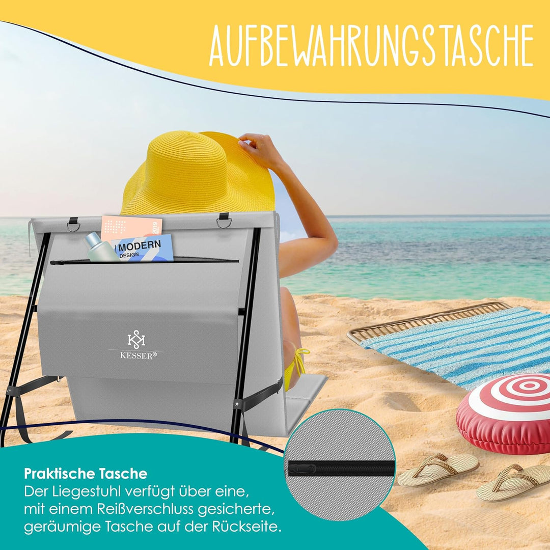 KESSER® 2er Set Strandmatte klappbar mit Verstellbarer Rückenlehne, Tragegurt, wasserdichter Tasche