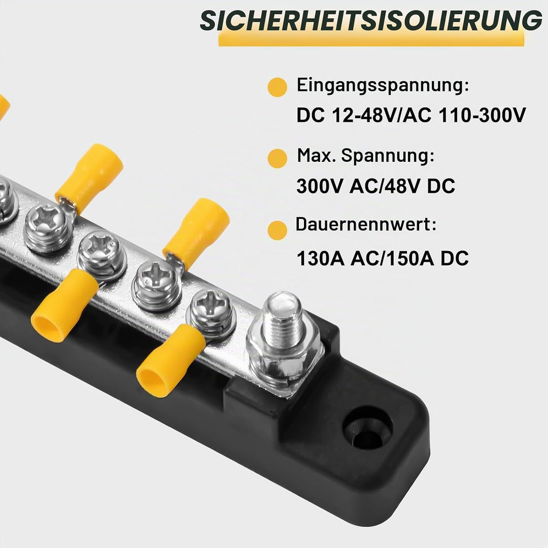 GUNGY Sammelschiene 12V-48V DC Sammelschienen Verteilerblock 150A Busbar Stromverteilungsblock mit 6