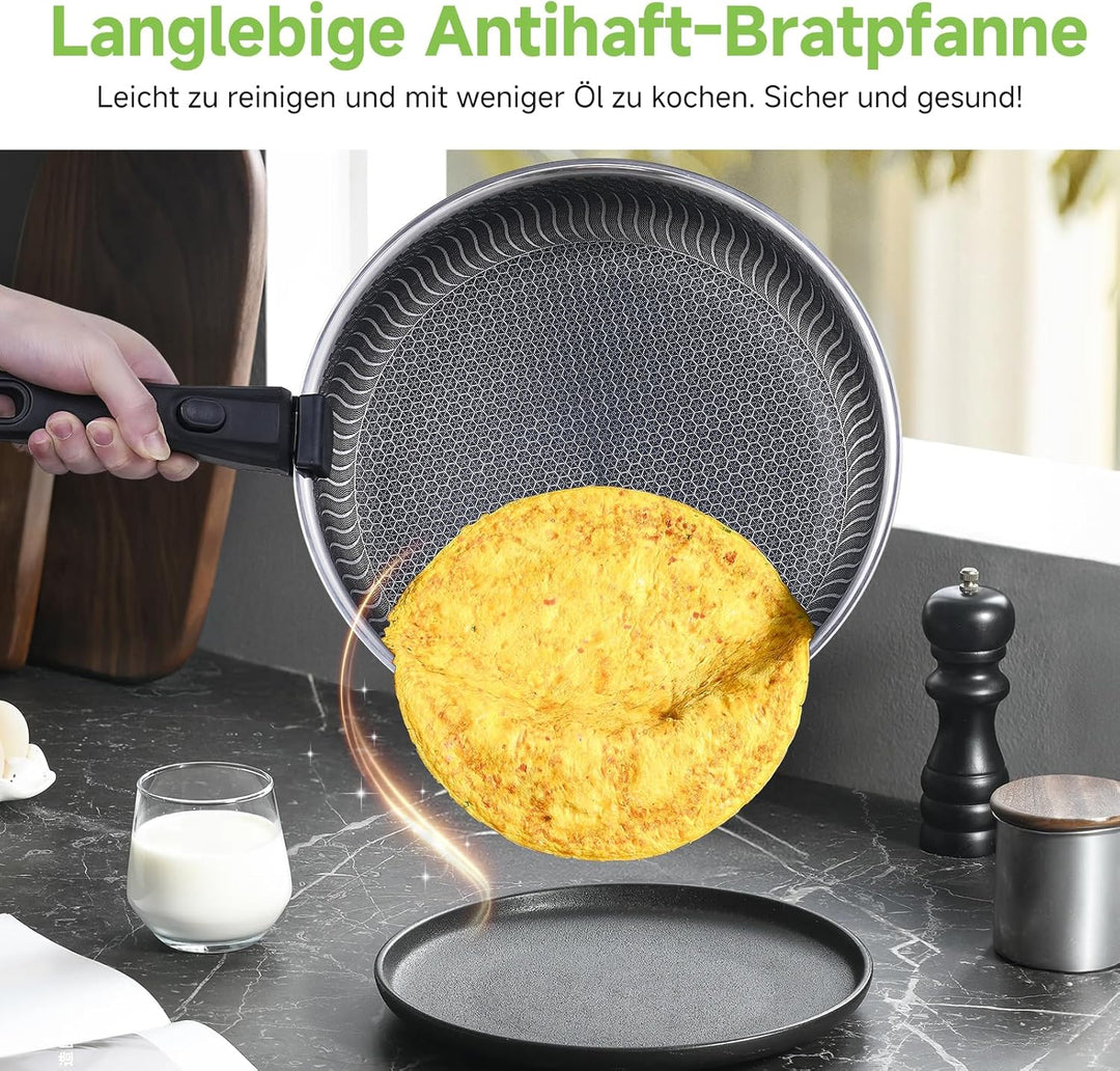 AMZCHEF Edelstahl-Bratpfanne, antihaftbeschichtete 3-lagige Induktionskochpfanne mit Griff, 24cm