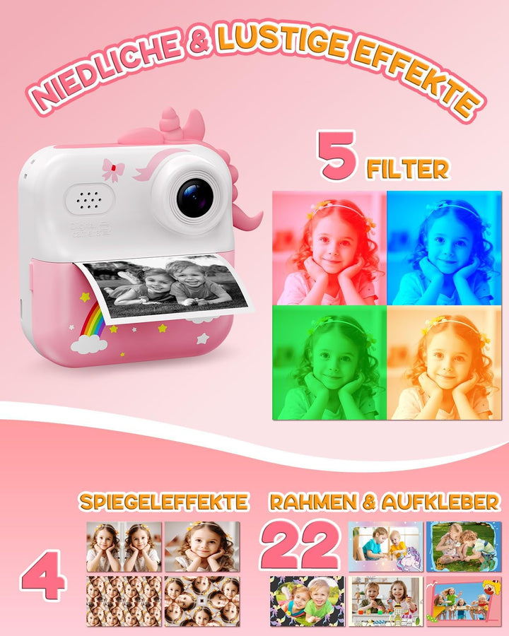 Sofortbildkamera Kinder, 48MP Kinderkamera 1080P HD 2,4 Zoll Bildschirm Digitalkamera mit 32GB Karte