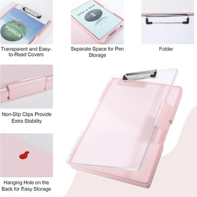 FRETONBA Klemmbrett a4 mit Aufbewahrungsfach, Rosa Kunststoff-Klemmbrett, Leichtes Zwischenablage, T