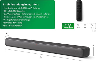 Philips TAB5109 Soundbar 2.0-2 Kanal 120W, DTS Virtual X, Bluetooth 5.4, HDMI ARC, optische Verbindu