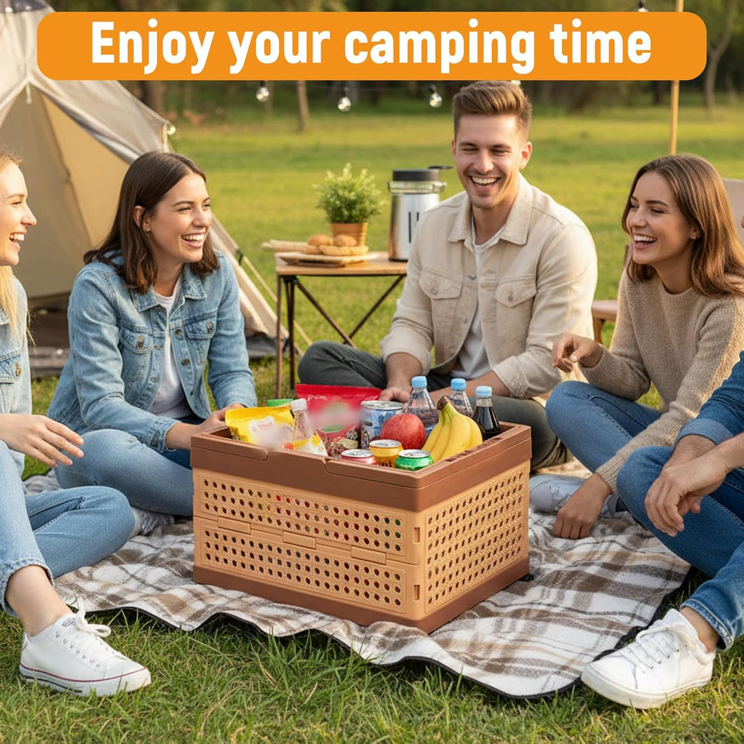 Klappbox mit Deckel, 28L Tragbar Picknickkorb Campingbox mit Henkel 4 Rollen Kunststoff Aufbewahrung