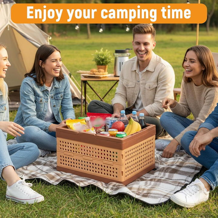 Klappbox mit Deckel, 28L Tragbar Picknickkorb Campingbox mit Henkel 4 Rollen Kunststoff Aufbewahrung