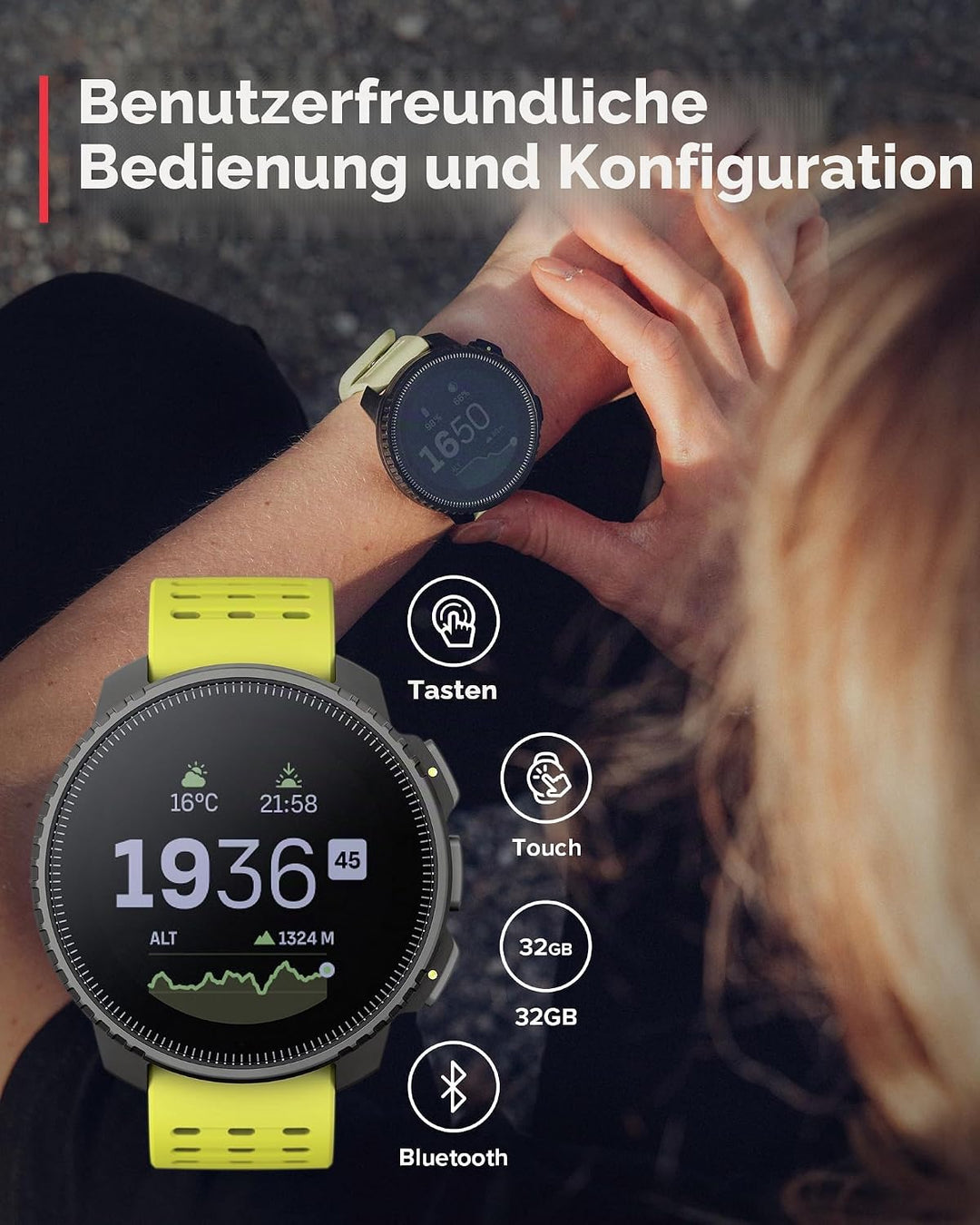 SUUNTO Vertikal: Abenteuer-GPS-Uhr, grosses Display, Offline-Karten, Solarladung Lime Black Edelstah