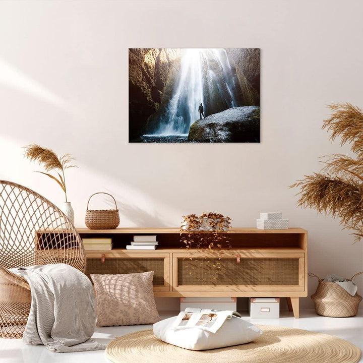 Bilder auf Leinwand Berg Wasserfall Leinwandbild mit Rahmen 70x50cm Wandbilder Dekoration Wohnzimmer