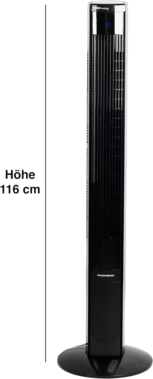 THOMSON Turmventilator 116cm, 3 Geschwindigkeitsstufen, LED-Display, Touch- Panels, 24 Stunden Timer