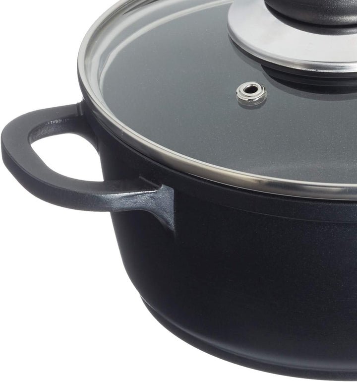 Karl Krüger 22016D Fleischtopf mit Glasdeckel Delta, Aluminium, Schwarz, 16 cm, 16 CM