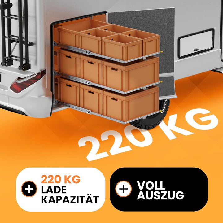Schubladensystem Wohnmobil 120 cm - Heckgarage Schublade für Euroboxen 60x40 und 30x40, 2-4 Ebenen,