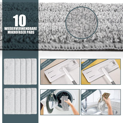 Myiosus Wischmopp Set mit Eimer, Putzeimer mit Wischmop, Bodenwischer mit Auswringfunktion, 10 Mikro