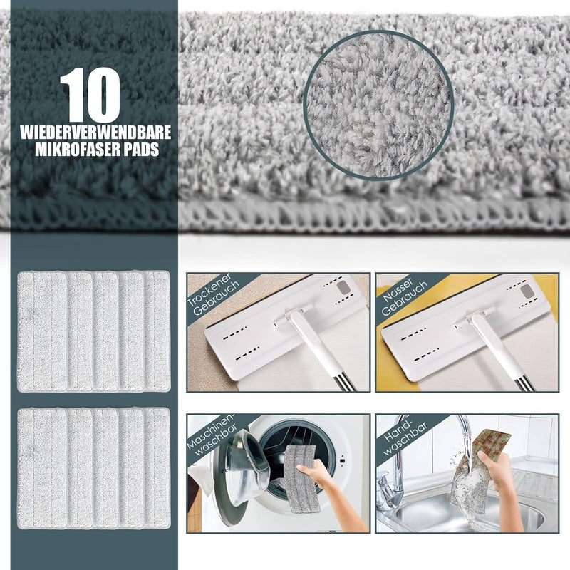 Myiosus Wischmopp Set mit Eimer, Putzeimer mit Wischmop, Bodenwischer mit Auswringfunktion, 10 Mikro