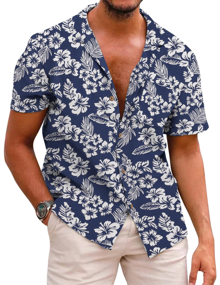 COOFANDY Leinenhemd Herren Hemd Sommer Kurzarm Herrenhemd Freizeit Sommer Hemden Einfarbig Basic Bea