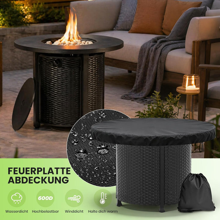 Feuerplatte Abdeckung, 600D Oxford PVC für ø100cm Feuerplatte mit Kordelzug, Rund Grillplatte Feuert