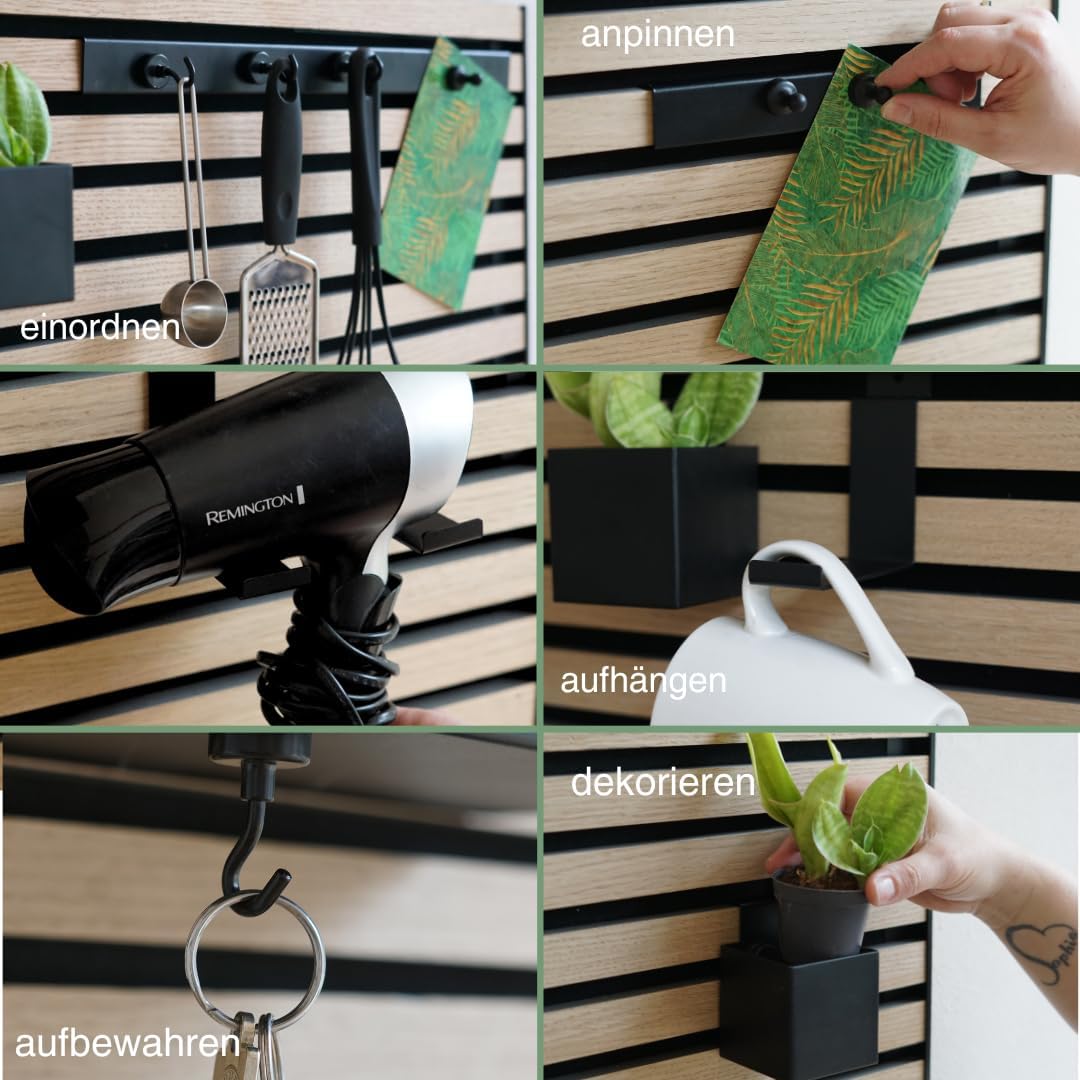 Steinmine - Designmanufaktur Wandorganizer (40 x 60 cm) - Akustikpaneel mit Eichenholzlamellen - ink