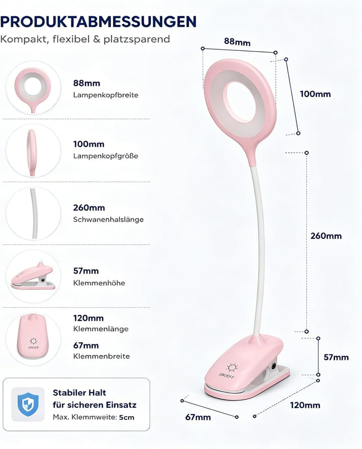 Klemmlampe Bett, LED Leselampe Bett Touch Dimmbar 3 Farben Bettlampe Klemmleuchte Augenschutz Schwan