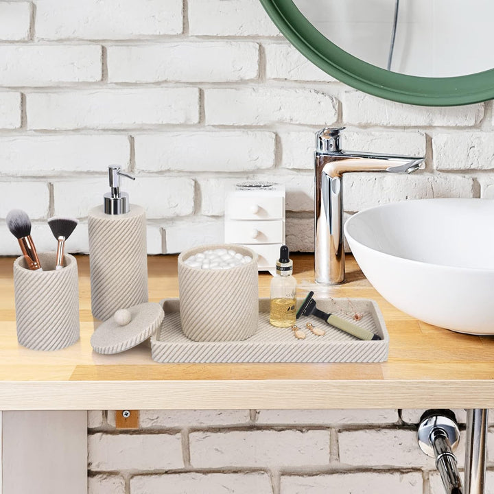 Badezimmer-Zubehör-Set, 4-teilig, Lotion-Seifenspender, Zahnbürstenhalter, Qtip-Halter, Schminktisch