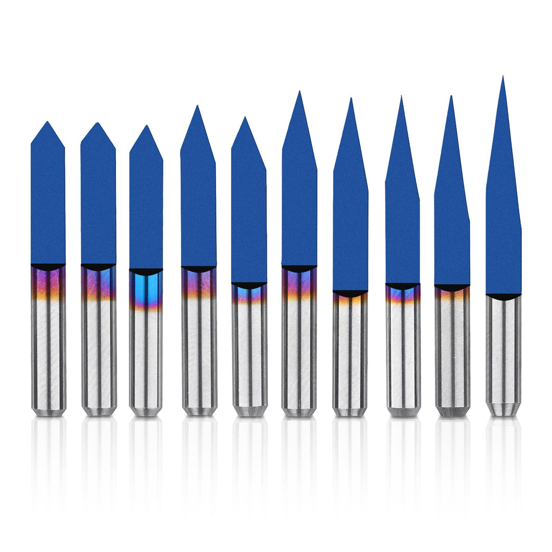 Genmitsu 10 Stück 1/8 Zoll Schaft V-Nut CNC-Fräser-Bits, 10/15/20/25/30/40/45/60/90/90 Grad-Set, kon
