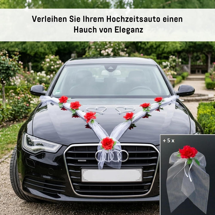 Organza M + Schleife Auto Schmuck Braut Paar Rose Deko Dekoration Autoschmuck Hochzeit Car Auto Wedd