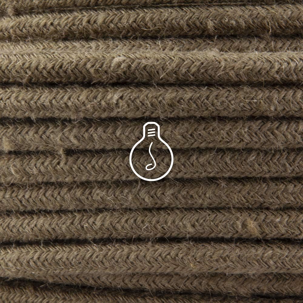 Amarcords - Textilkabel für Lampen KHAKI, rund, Jute, 5 Meter, mit Erdung 3x0,75 - Stoffkabel mit fa