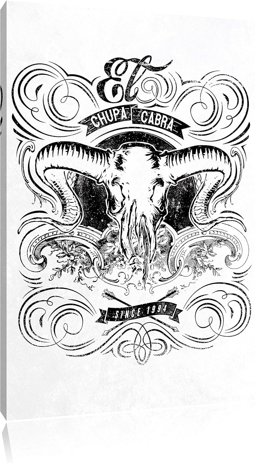 Pixxprint Chupacabra Skull White Bild auf Leinwand, XXL riesige Bilder fertig gerahmt mit Keilrahmen