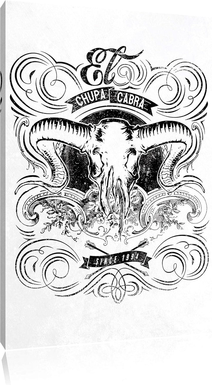 Pixxprint Chupacabra Skull White Bild auf Leinwand, XXL riesige Bilder fertig gerahmt mit Keilrahmen